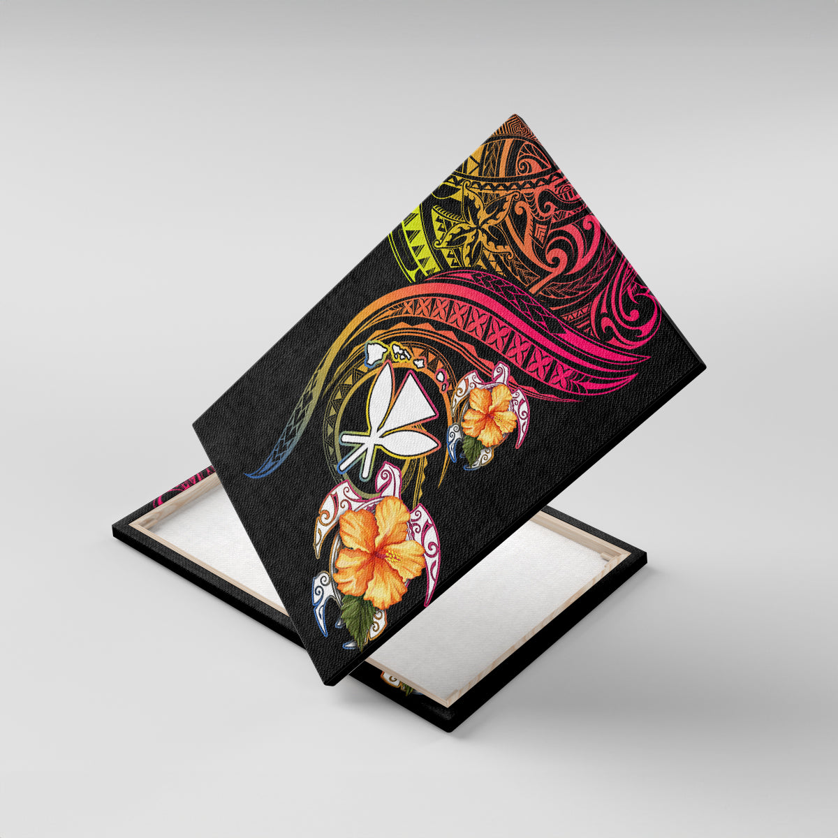 Polynesia Hawaii Turtle Day Canvas Wall Art Hibiscus and Kanaka Maoli