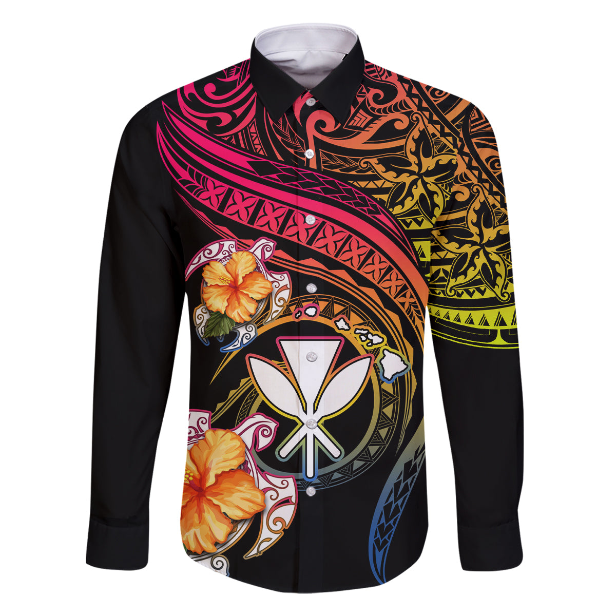 Polynesia Hawaii Turtle Day Family Matching Off The Shoulder Long Sleeve Dress and Hawaiian Shirt Hibiscus and Kanaka Maoli