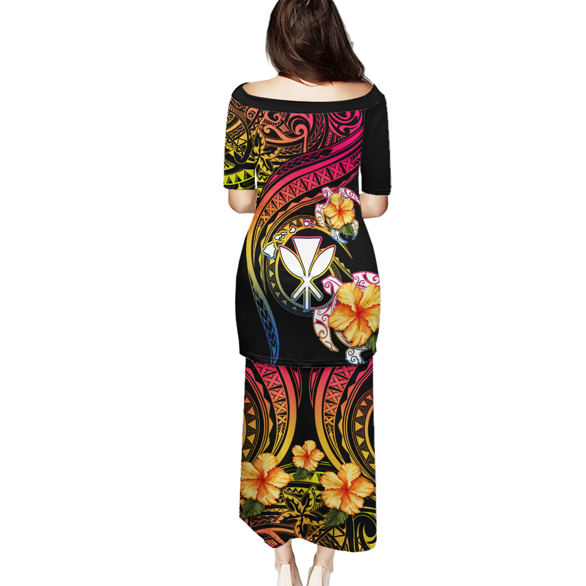 Polynesia Hawaii Turtle Day Family Matching Puletasi and Hawaiian Shirt Hibiscus and Kanaka Maoli