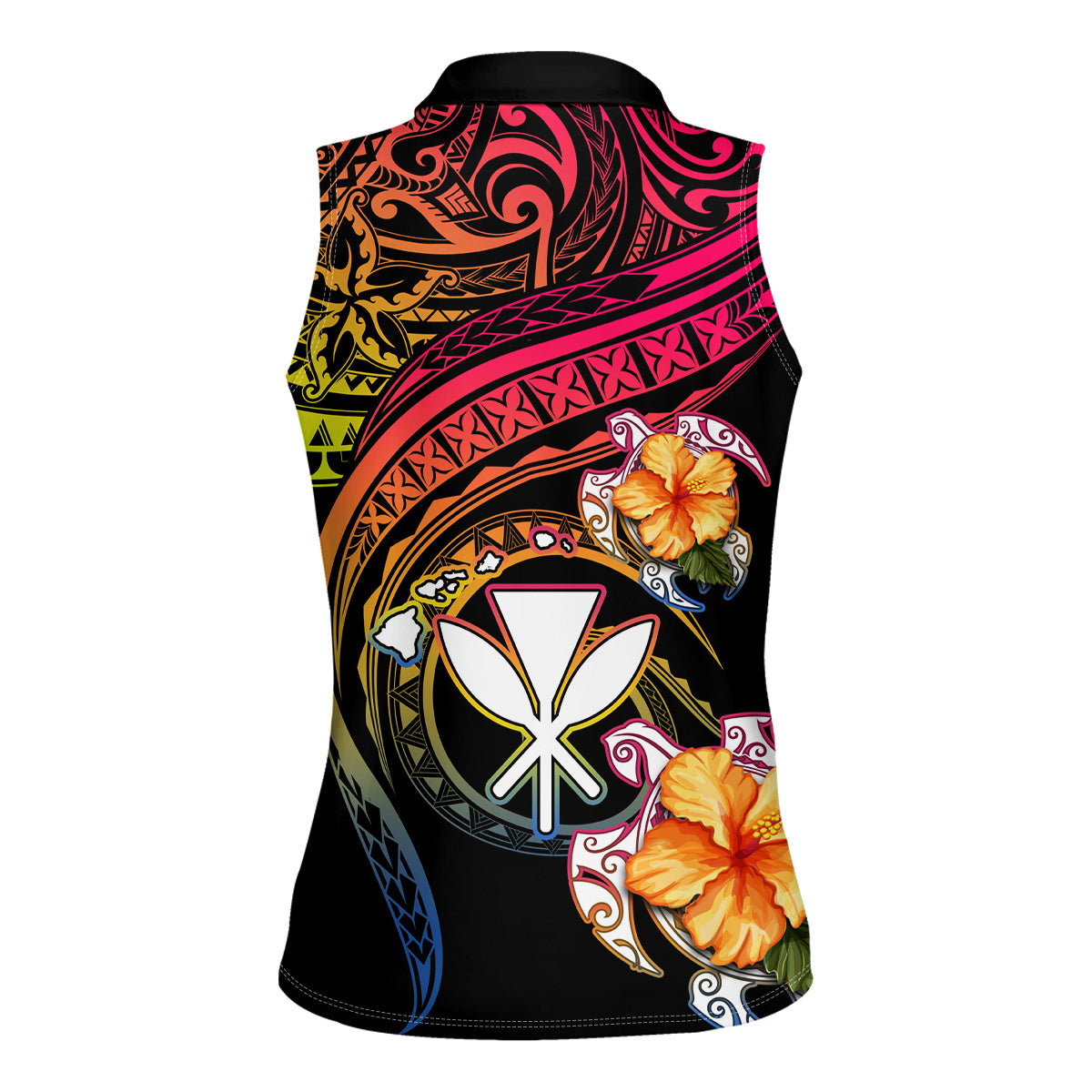 Polynesia Hawaii Turtle Day Women Sleeveless Polo Shirt Hibiscus and Kanaka Maoli