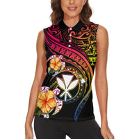 Polynesia Hawaii Turtle Day Women Sleeveless Polo Shirt Hibiscus and Kanaka Maoli