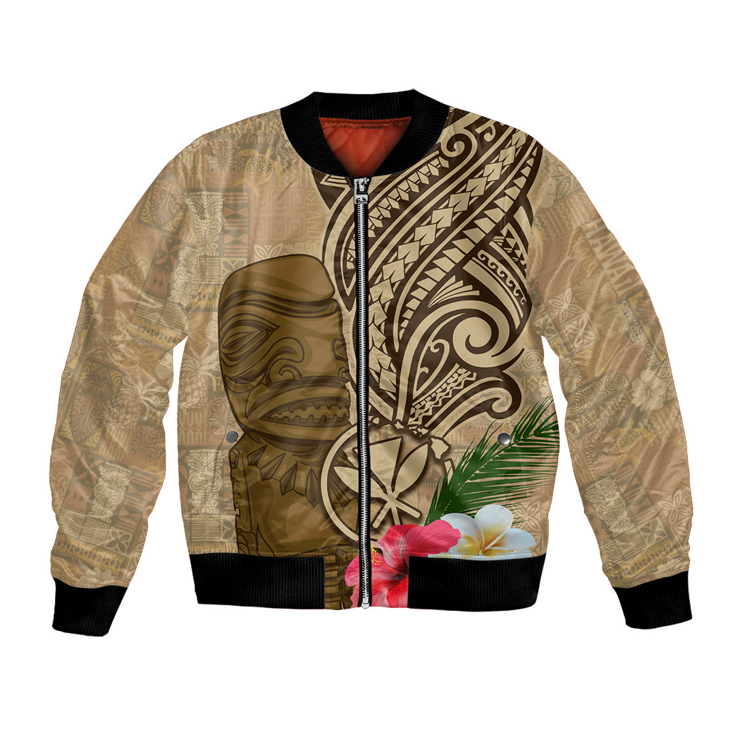 Hawaii Kanaloa Tiki Bomber Jacket Polynesian Tattoo and Tapa Pattern