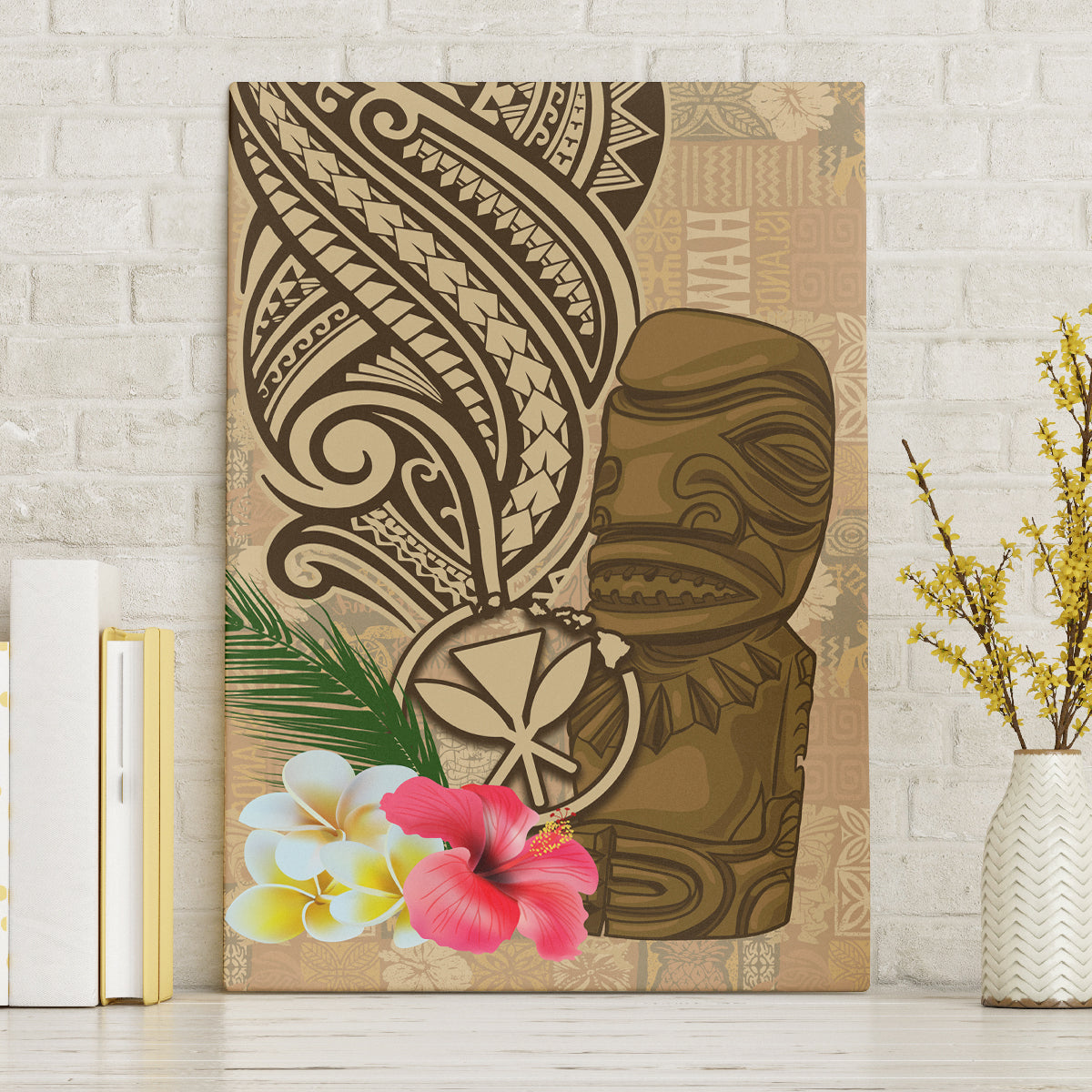 Hawaii Kanaloa Tiki Canvas Wall Art Polynesian Tattoo and Tapa Pattern