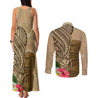 Hawaii Kanaloa Tiki Couples Matching Tank Maxi Dress and Long Sleeve Button Shirt Polynesian Tattoo and Tapa Pattern