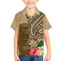 Hawaii Kanaloa Tiki Family Matching Off The Shoulder Long Sleeve Dress and Hawaiian Shirt Polynesian Tattoo and Tapa Pattern
