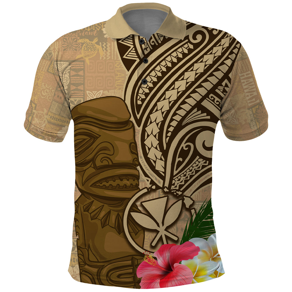 Hawaii Kanaloa Tiki Polo Shirt Polynesian Tattoo and Tapa Pattern LT03 Beige - Polynesian Pride