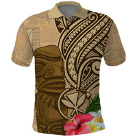 Hawaii Kanaloa Tiki Polo Shirt Polynesian Tattoo and Tapa Pattern LT03 Beige - Polynesian Pride