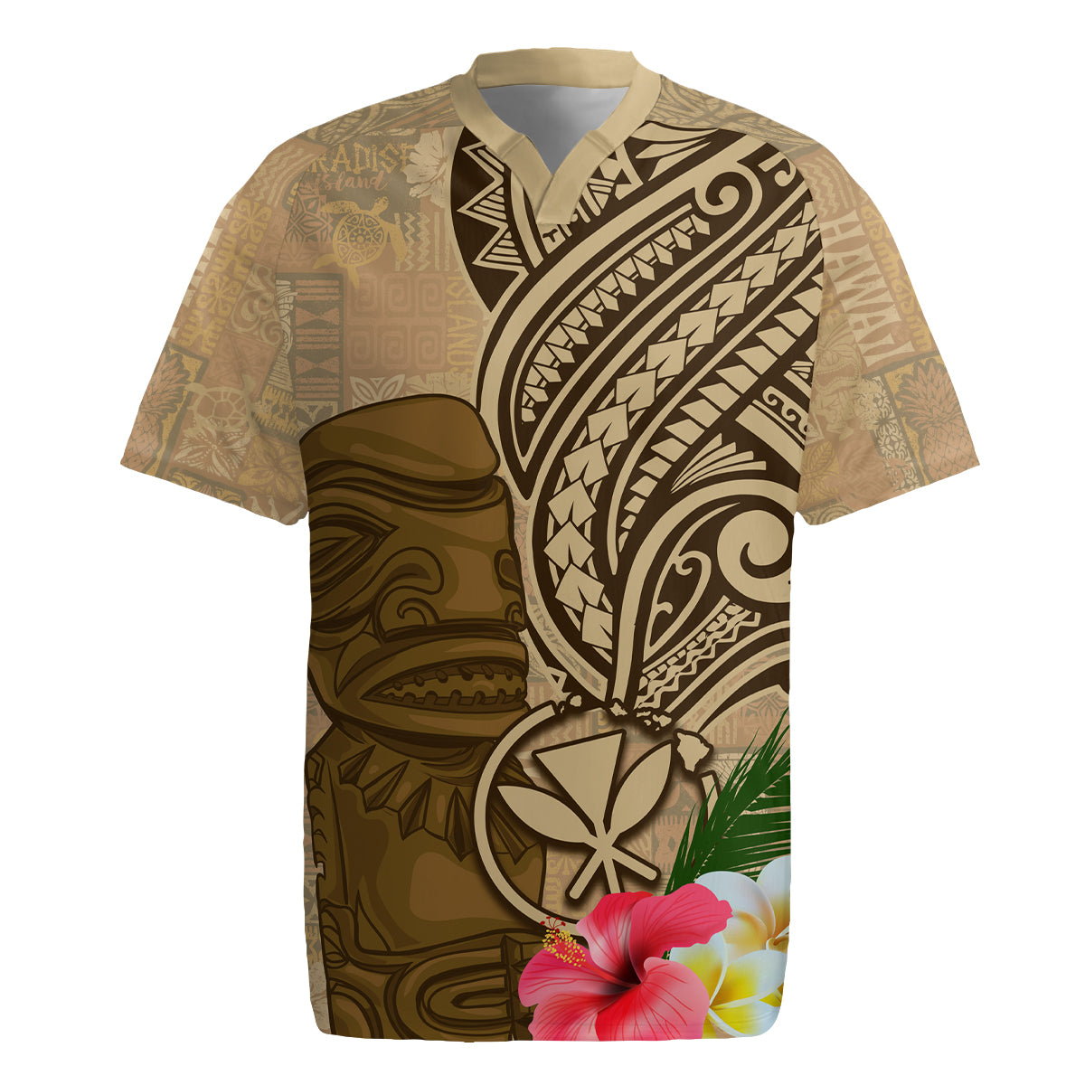 Hawaii Kanaloa Tiki Rugby Jersey Polynesian Tattoo and Tapa Pattern
