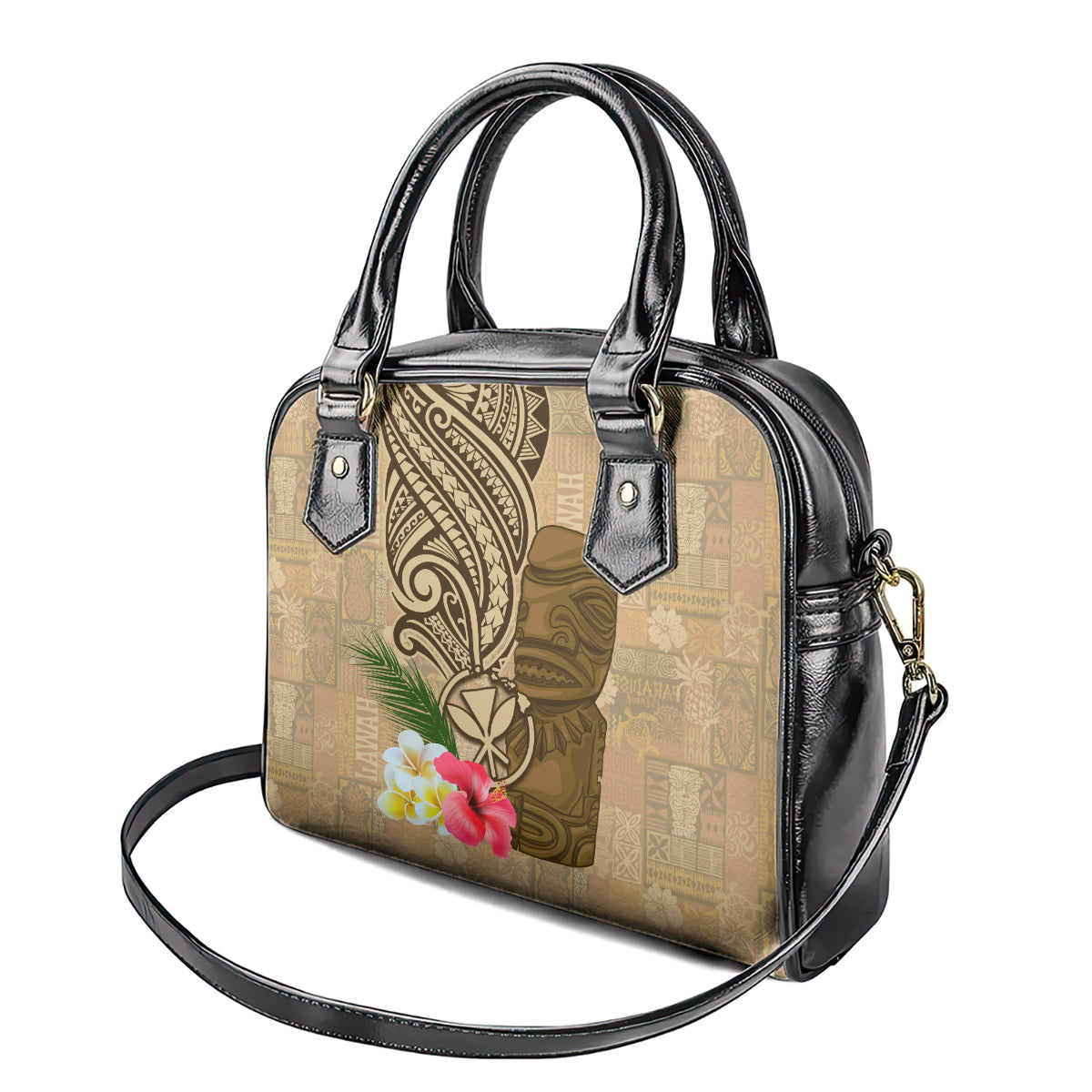 Hawaii Kanaloa Tiki Shoulder Handbag Polynesian Tattoo and Tapa Pattern