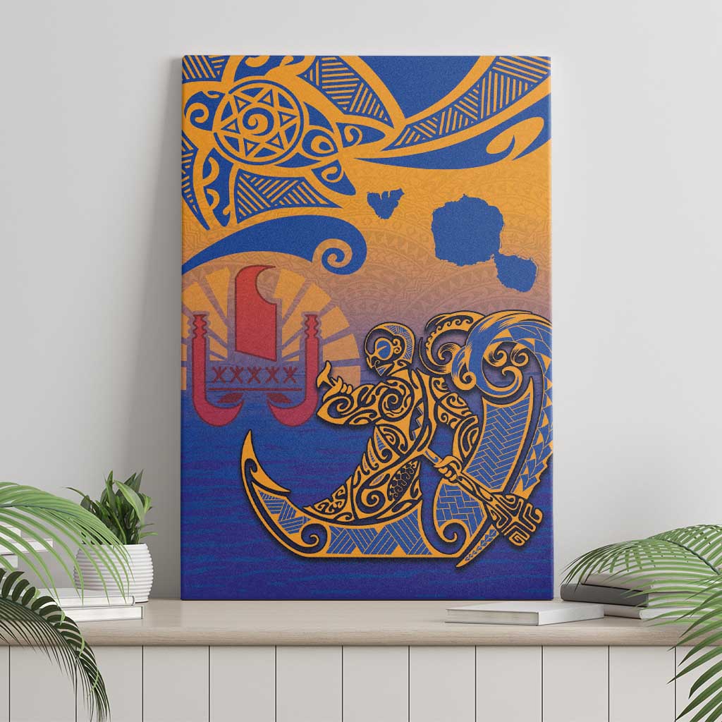 Hawaiki Nui Va'a Solo French Polynesia Canvas Wall Art Sunset Color