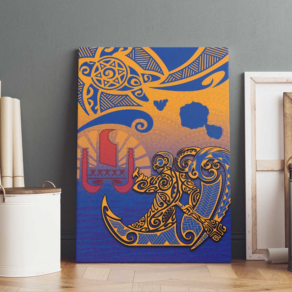 Hawaiki Nui Va'a Solo French Polynesia Canvas Wall Art Sunset Color