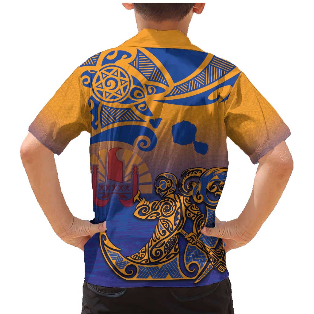 Hawaiki Nui Va'a Solo French Polynesia Family Matching Mermaid Dress and Hawaiian Shirt Sunset Color