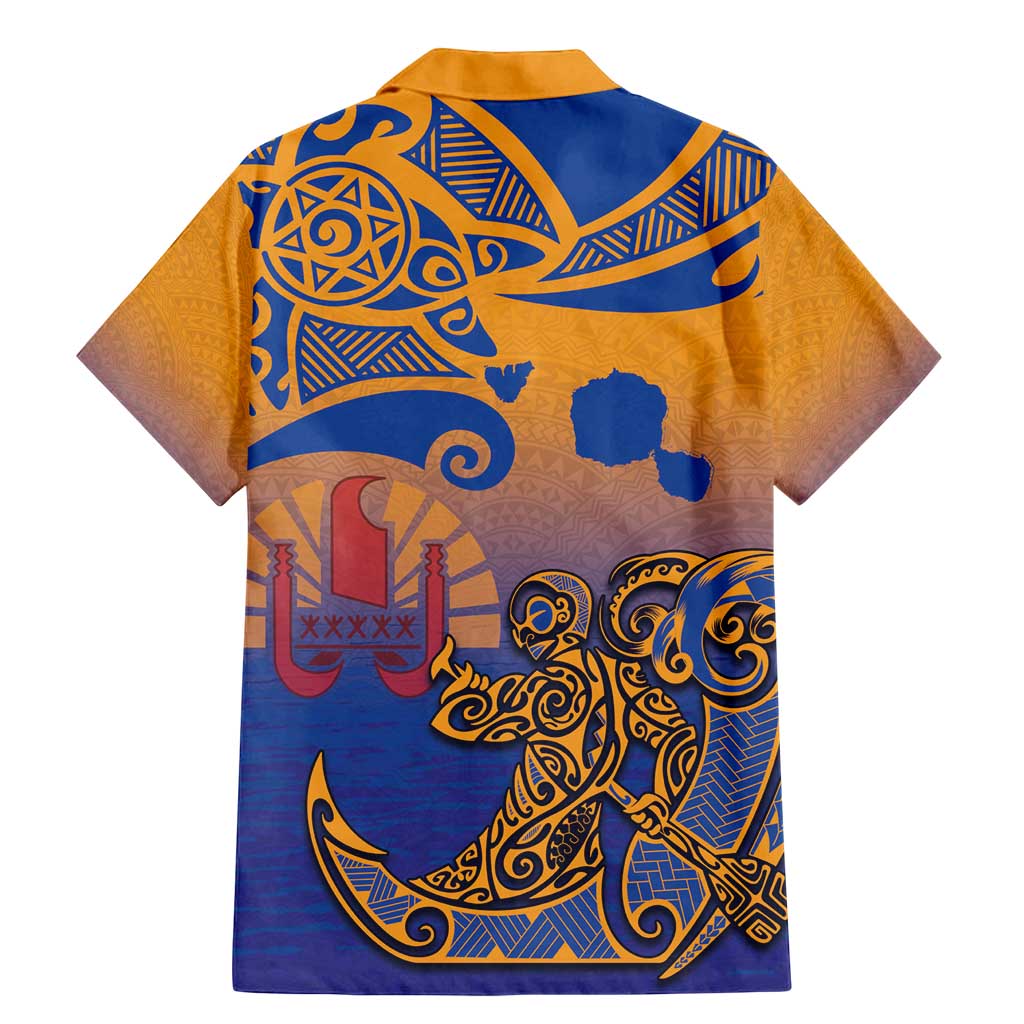 Hawaiki Nui Va'a Solo French Polynesia Family Matching Mermaid Dress and Hawaiian Shirt Sunset Color