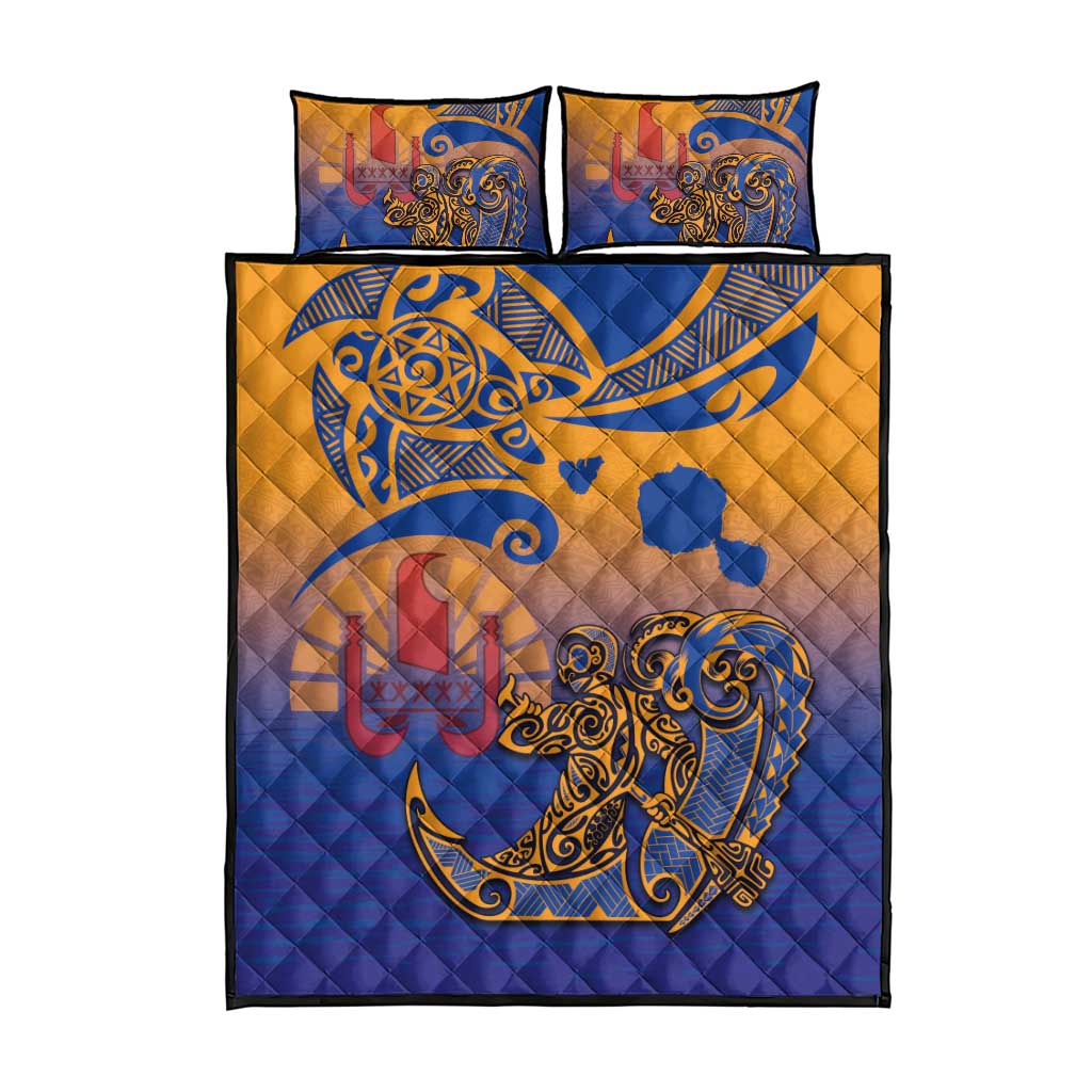 Hawaiki Nui Va'a Solo French Polynesia Quilt Bed Set Sunset Color