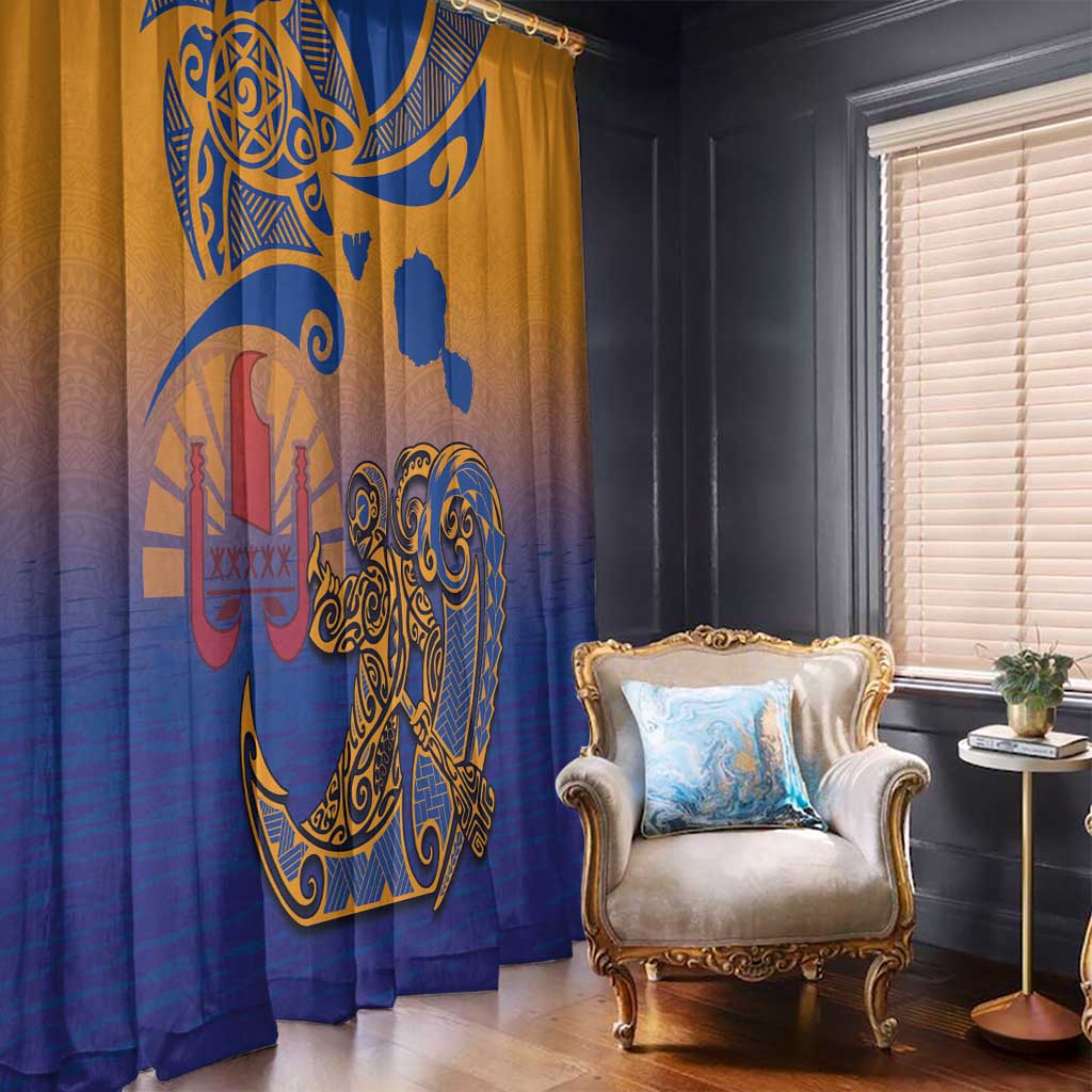 Hawaiki Nui Va'a Solo French Polynesia Window Curtain Sunset Color