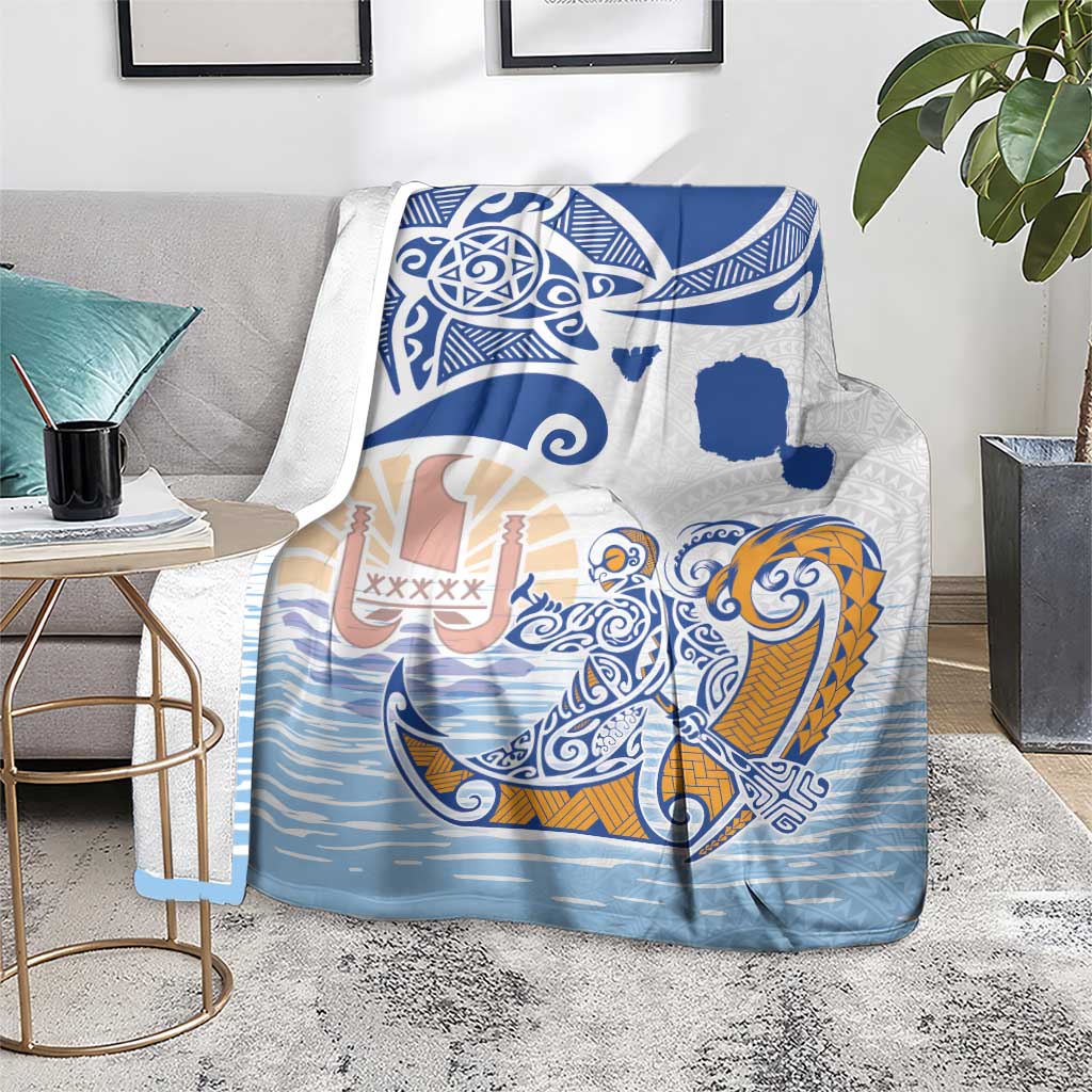 Hawaiki Nui Va'a Solo French Polynesia Blanket Blue Color