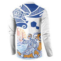 Hawaiki Nui Va'a Solo French Polynesia Button Sweatshirt Blue Color