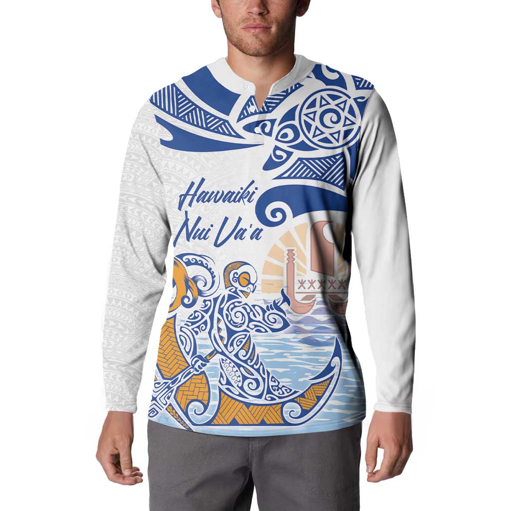 Hawaiki Nui Va'a Solo French Polynesia Button Sweatshirt Blue Color
