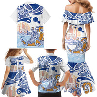Hawaiki Nui Va'a Solo French Polynesia Family Matching Mermaid Dress and Hawaiian Shirt Blue Color