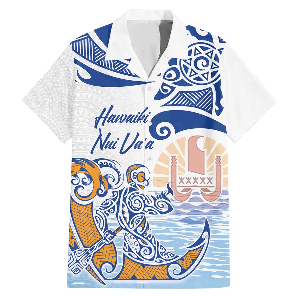Hawaiki Nui Va'a Solo French Polynesia Family Matching Mermaid Dress and Hawaiian Shirt Blue Color