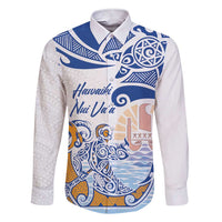 Hawaiki Nui Va'a Solo French Polynesia Family Matching Short Sleeve Bodycon Dress and Hawaiian Shirt Blue Color