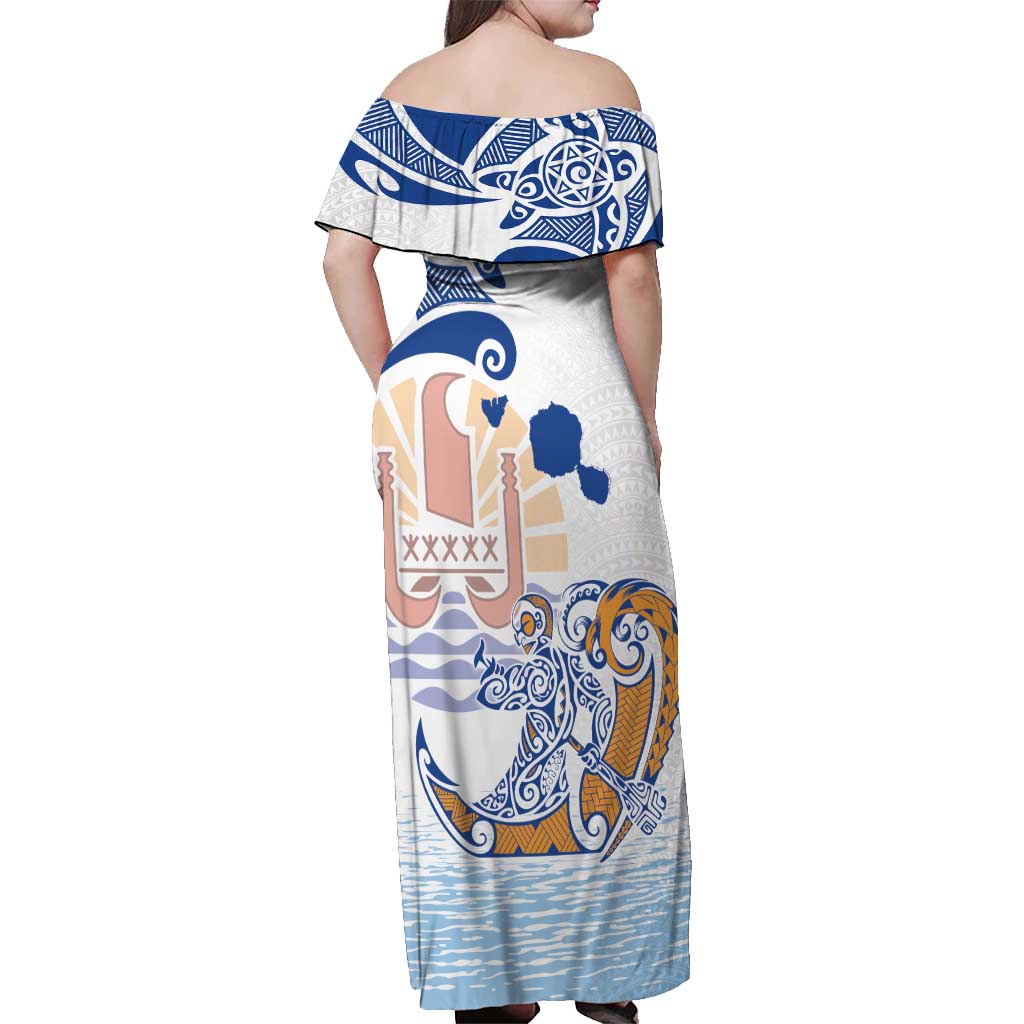 Hawaiki Nui Va'a Solo French Polynesia Off Shoulder Maxi Dress Blue Color