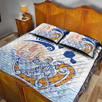 Hawaiki Nui Va'a Solo French Polynesia Quilt Bed Set Blue Color
