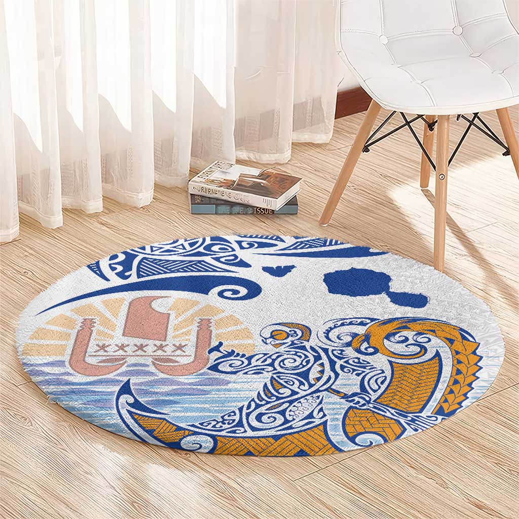 Hawaiki Nui Va'a Solo French Polynesia Round Carpet Blue Color