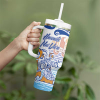 Hawaiki Nui Va'a Solo French Polynesia Tumbler With Handle Blue Color LT03 - Polynesian Pride