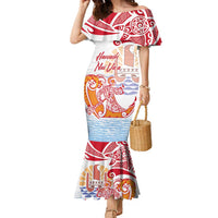 Hawaiki Nui Va'a Solo French Polynesia Family Matching Mermaid Dress and Hawaiian Shirt Red Color