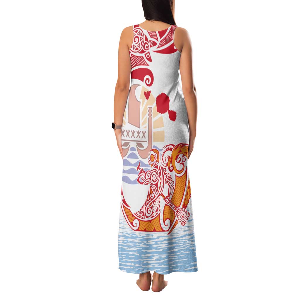 Hawaiki Nui Va'a Solo French Polynesia Family Matching Tank Maxi Dress and Hawaiian Shirt Red Color