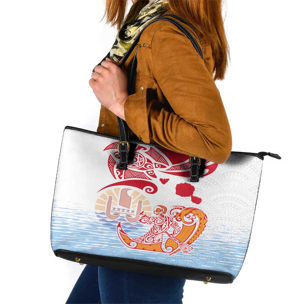 Hawaiki Nui Va'a Solo French Polynesia Leather Tote Bag Red Color