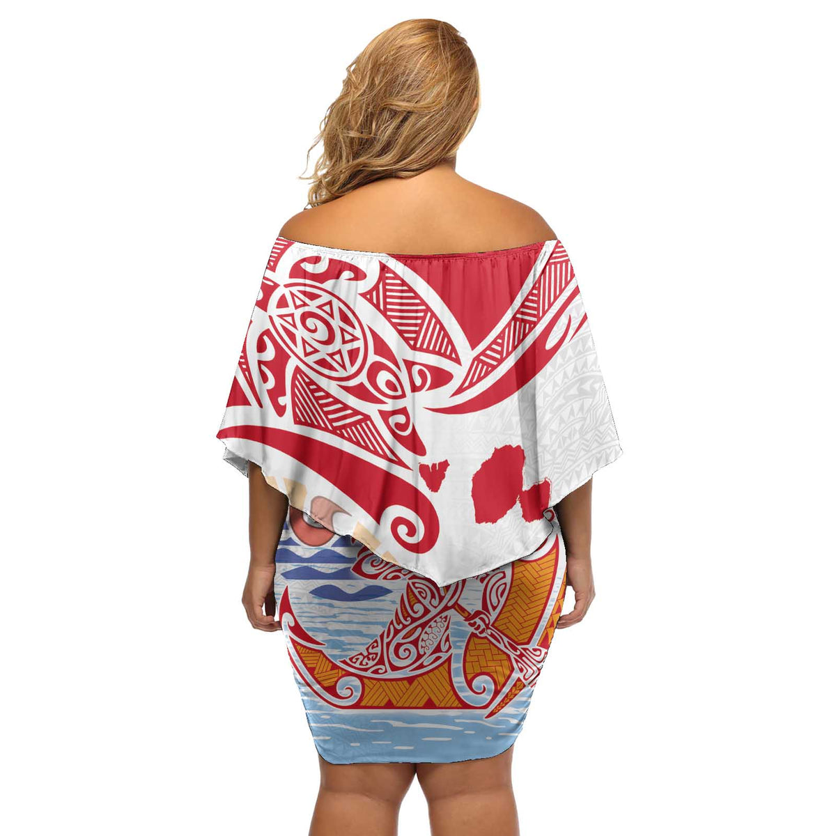 Hawaiki Nui Va'a Solo French Polynesia Off Shoulder Short Dress Red Color