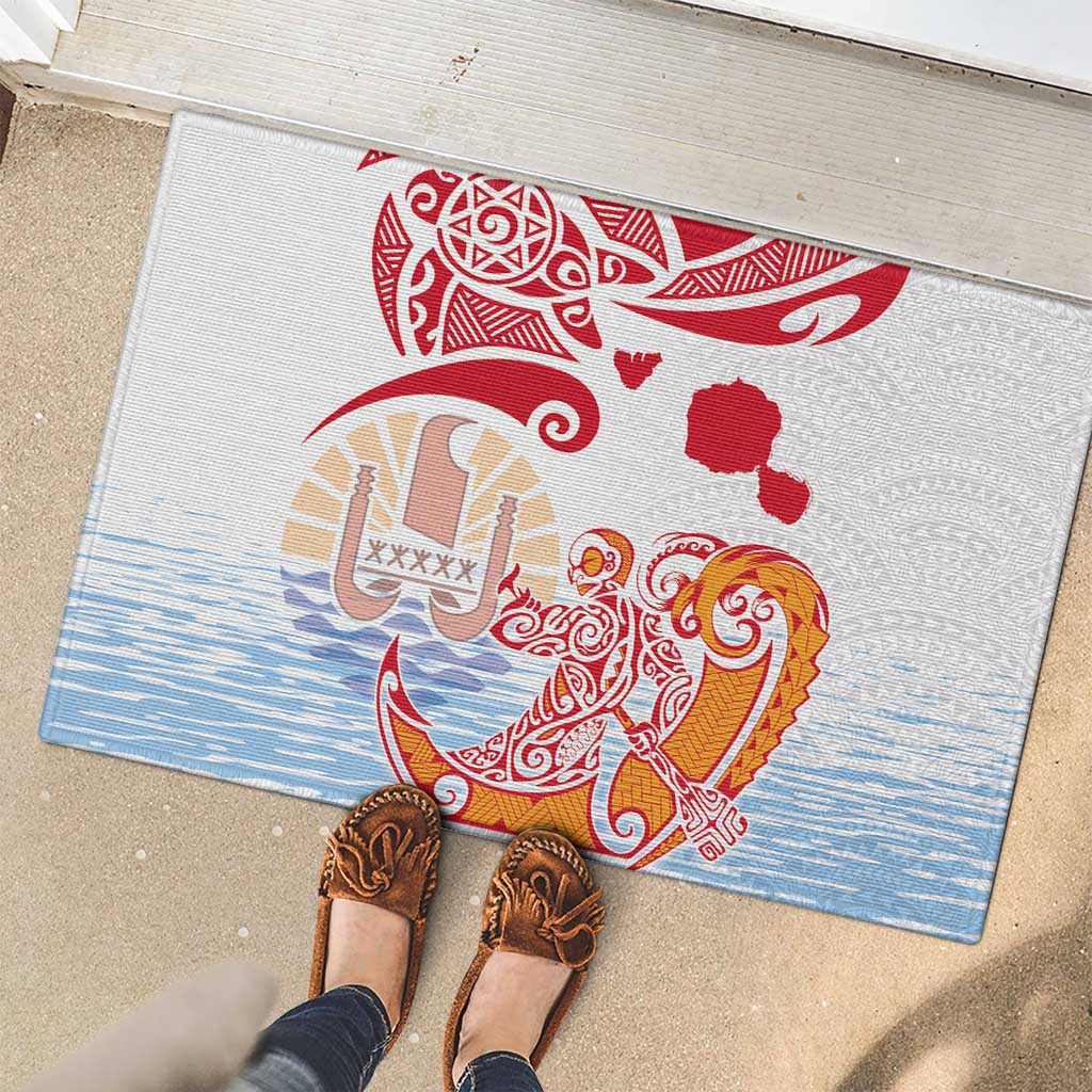 Hawaiki Nui Va'a Solo French Polynesia Rubber Doormat Red Color
