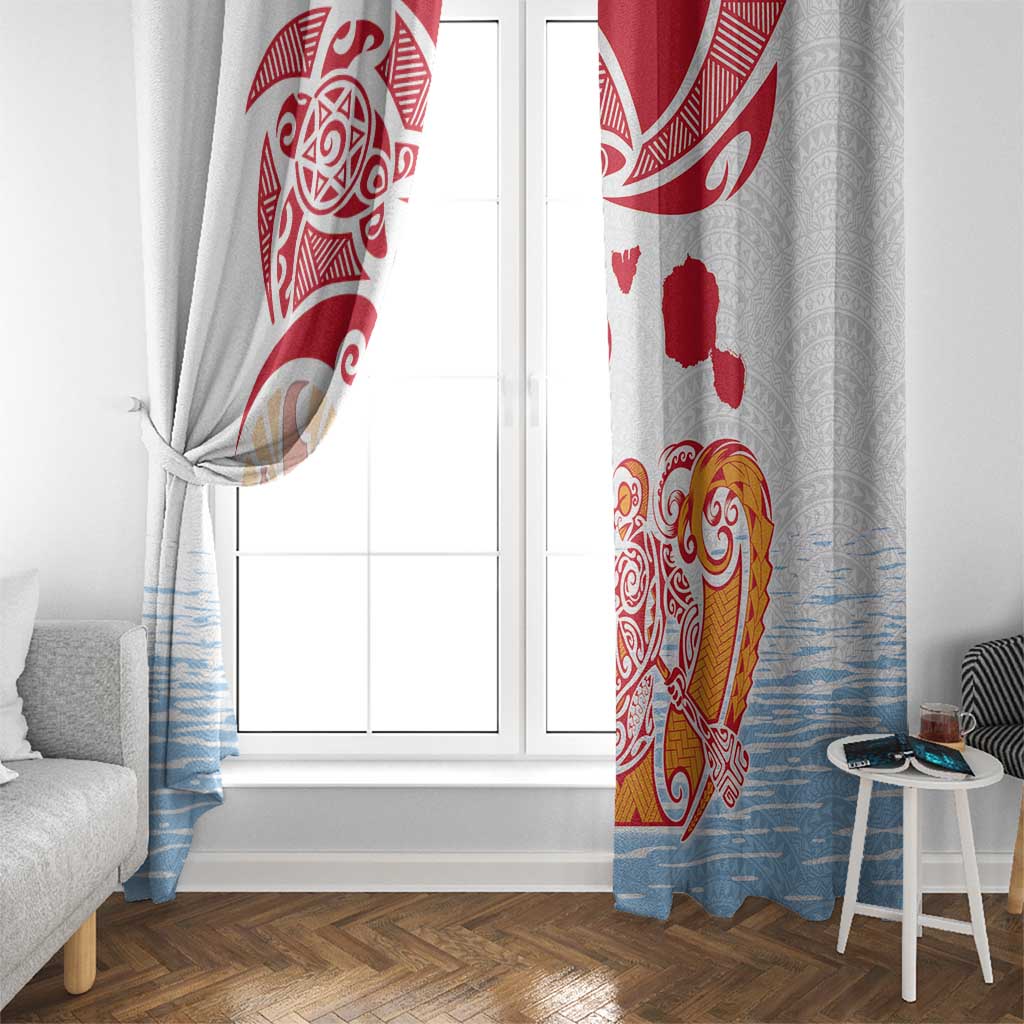 Hawaiki Nui Va'a Solo French Polynesia Window Curtain Red Color