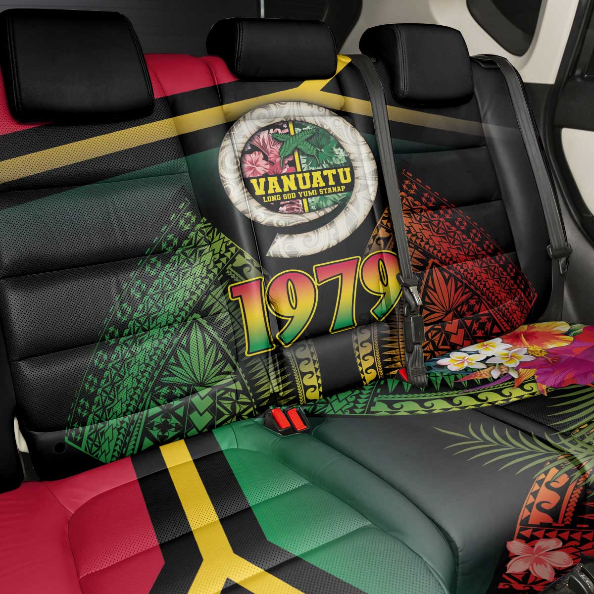 Vanuatu Constitution Day Back Car Seat Cover Polynesian Tattoo and Pig Tusk Since 1979