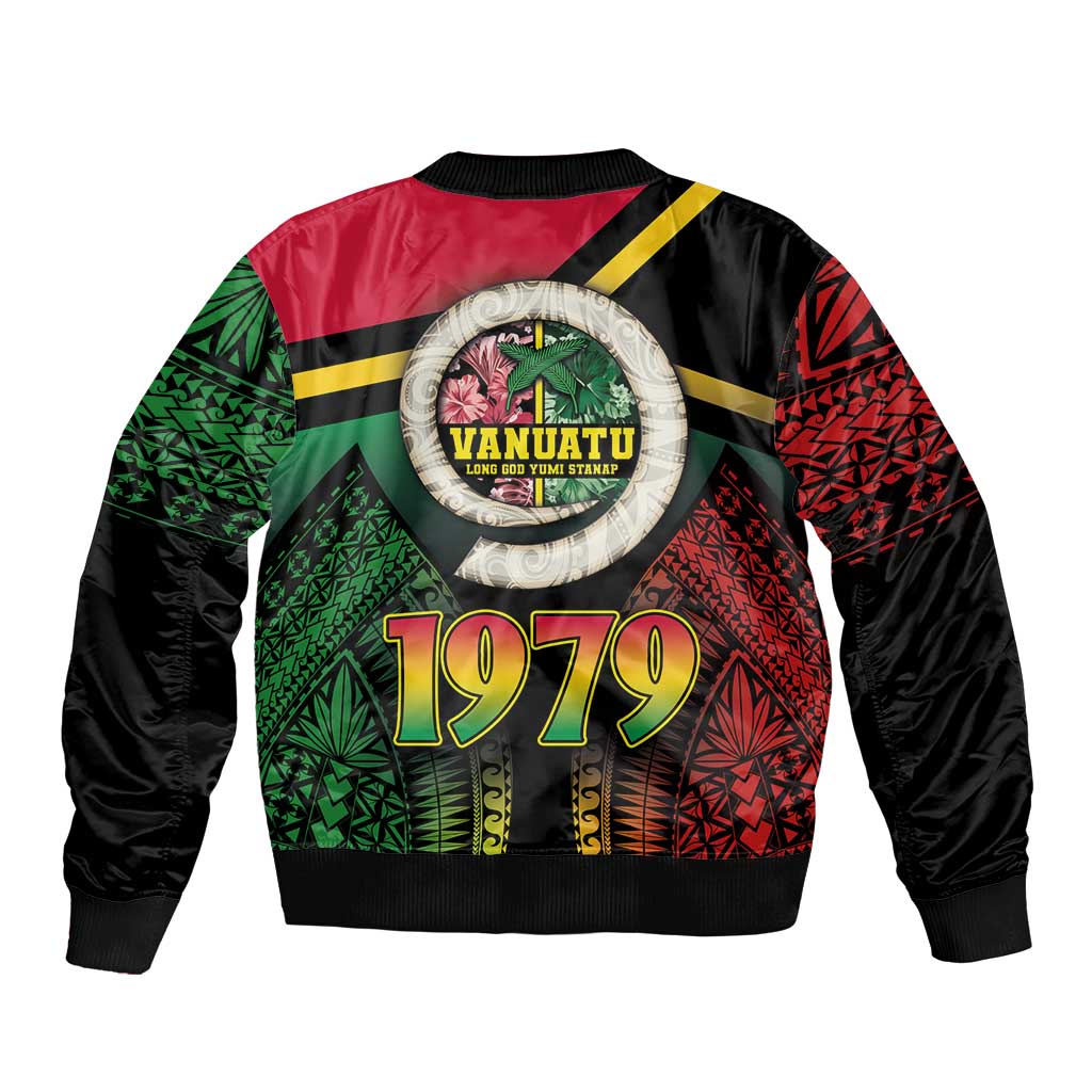 Vanuatu Constitution Day Bomber Jacket Polynesian Tattoo and Pig Tusk Since 1979