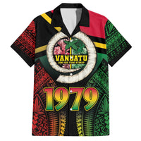 Vanuatu Constitution Day Family Matching Off Shoulder Short Dress and Hawaiian Shirt Polynesian Tattoo and Pig Tusk Since 1979