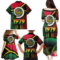 Vanuatu Constitution Day Family Matching Puletasi and Hawaiian Shirt Polynesian Tattoo and Pig Tusk Since 1979