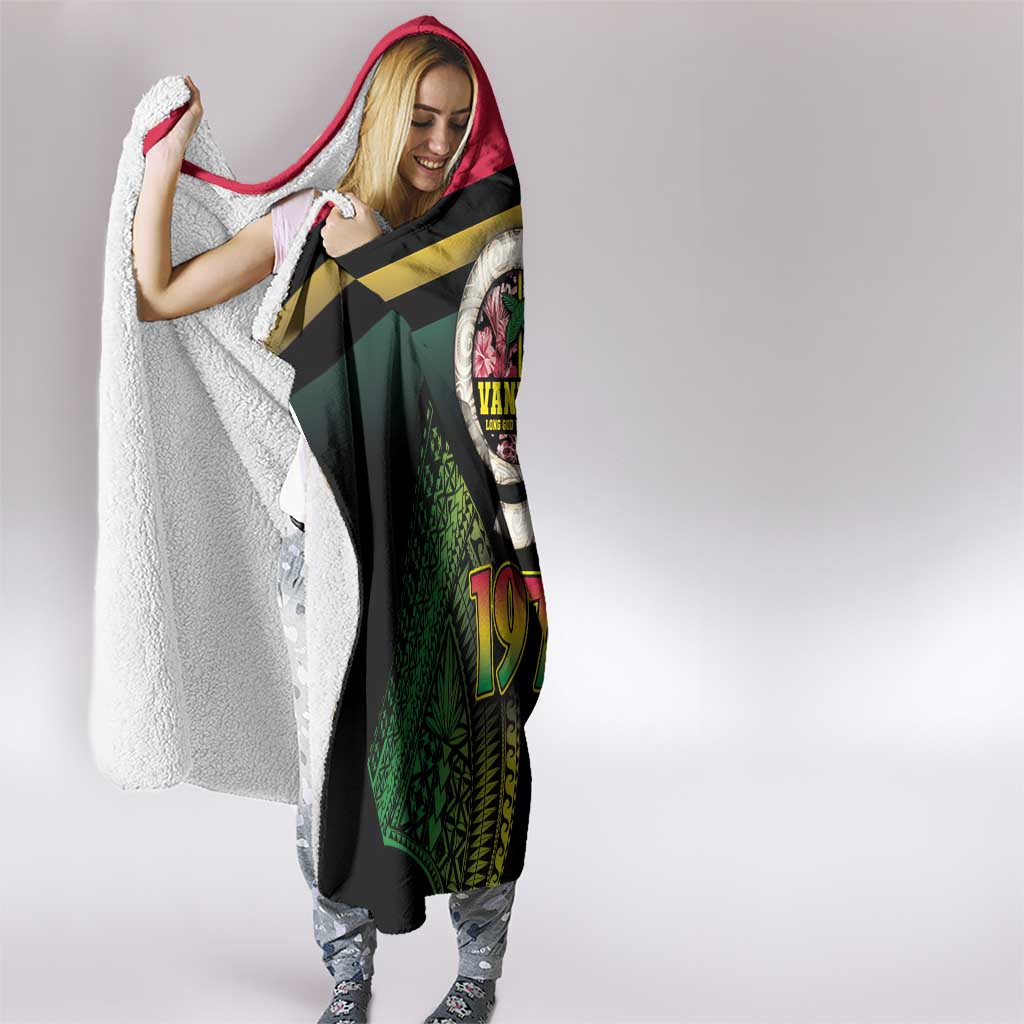 Vanuatu Constitution Day Hooded Blanket Polynesian Tattoo and Pig Tusk Since 1979