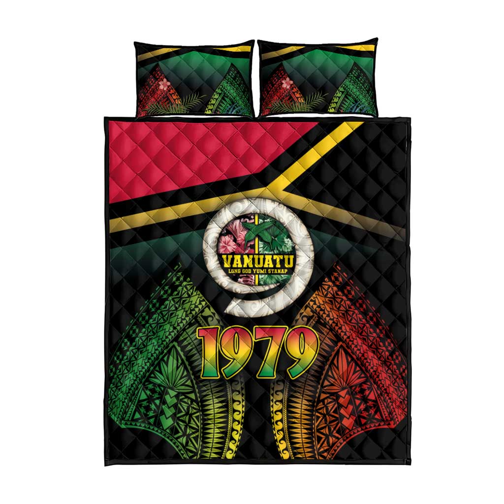 Vanuatu Constitution Day Quilt Bed Set Polynesian Tattoo and Pig Tusk Since 1979 LT03 - Polynesian Pride