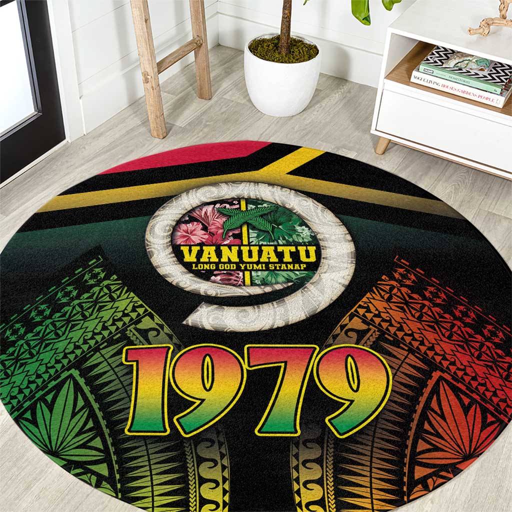 Vanuatu Constitution Day Round Carpet Polynesian Tattoo and Pig Tusk Since 1979 LT03 Black - Polynesian Pride