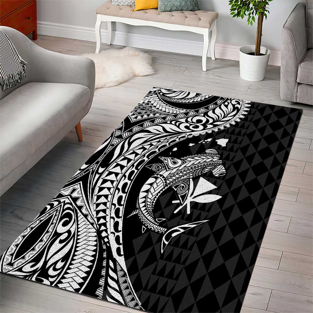Aloha Hawaii Hammerhead Shark Area Rug Black Kakau and Polynesian Tattoo LT03 - Polynesian Pride