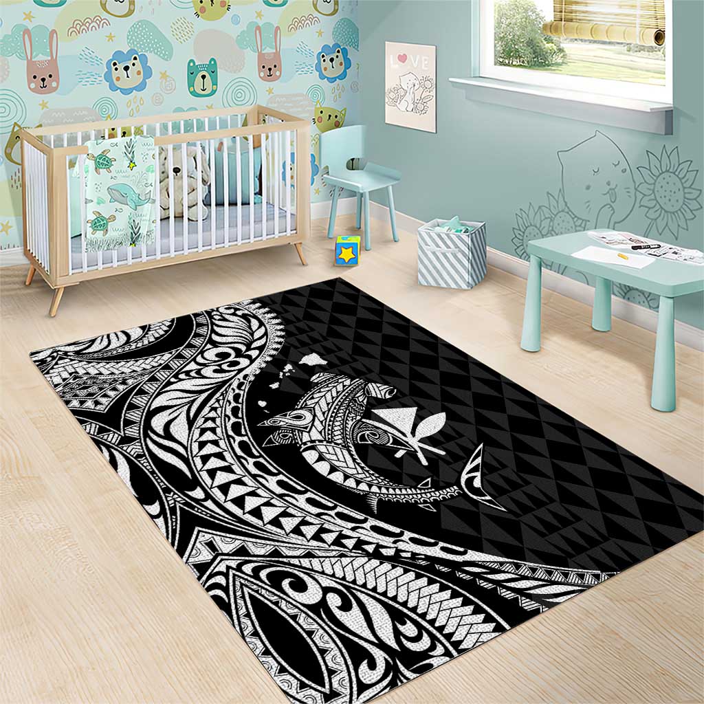 Aloha Hawaii Hammerhead Shark Area Rug Black Kakau and Polynesian Tattoo LT03 - Polynesian Pride