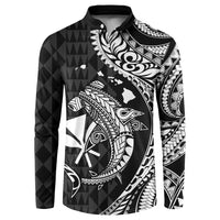 Aloha Hawaii Hammerhead Shark Button Sweatshirt Black Kakau and Polynesian Tattoo LT03