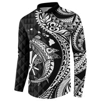 Aloha Hawaii Hammerhead Shark Button Sweatshirt Black Kakau and Polynesian Tattoo LT03