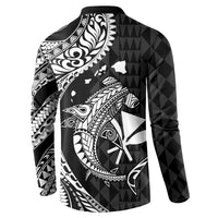 Aloha Hawaii Hammerhead Shark Button Sweatshirt Black Kakau and Polynesian Tattoo LT03