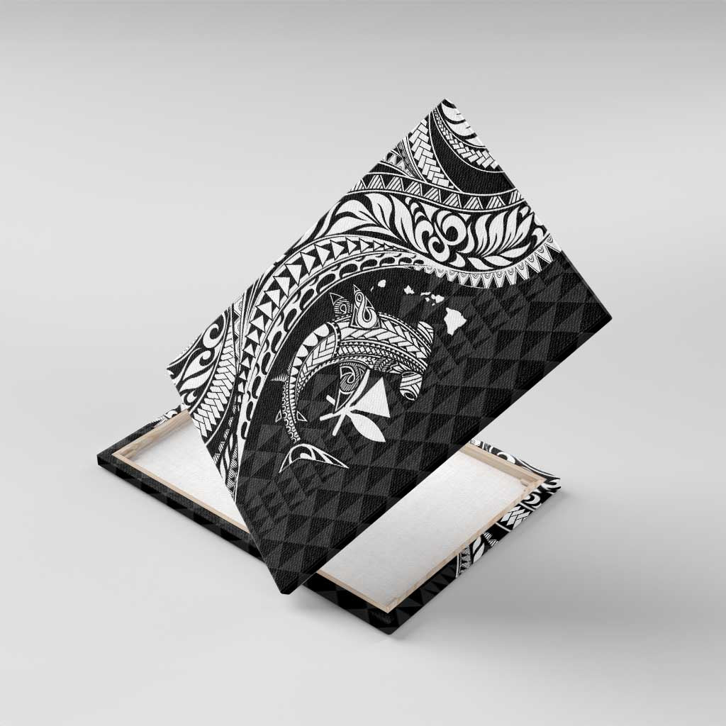 Aloha Hawaii Hammerhead Shark Canvas Wall Art Black Kakau and Polynesian Tattoo LT03