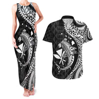 Aloha Hawaii Hammerhead Shark Couples Matching Tank Maxi Dress and Hawaiian Shirt Black Kakau and Polynesian Tattoo LT03