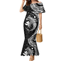 Aloha Hawaii Hammerhead Shark Family Matching Mermaid Dress and Hawaiian Shirt Black Kakau and Polynesian Tattoo LT03
